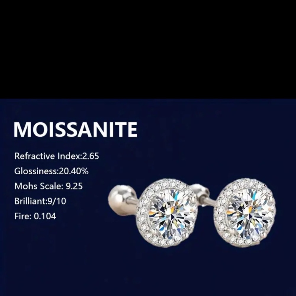 GRA CERTIFIED 1ct MOISSANITE SCREW BACK EARRINGS IN 18k PLATING STERLING SILVER - Picture 2 of 7